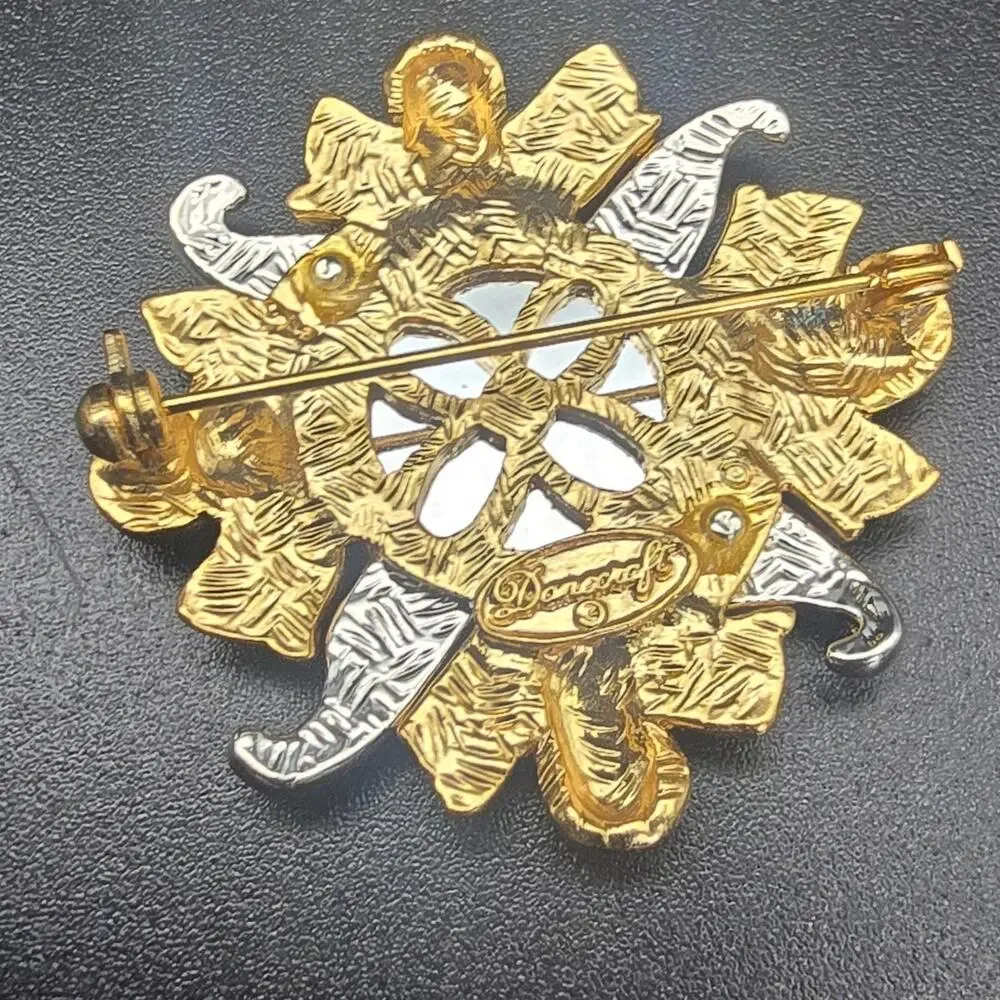 Danecraft Celestial Sunburst Brooch Sun Gold Tone Silver Tone 1990s